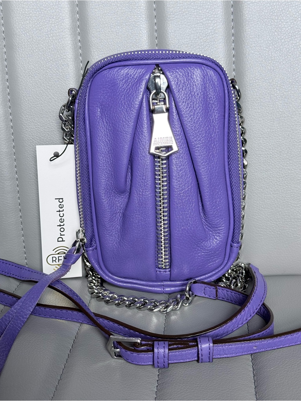 Aimee Kestenberg Purple Leather Crossbody Phone Bag RFID Protected